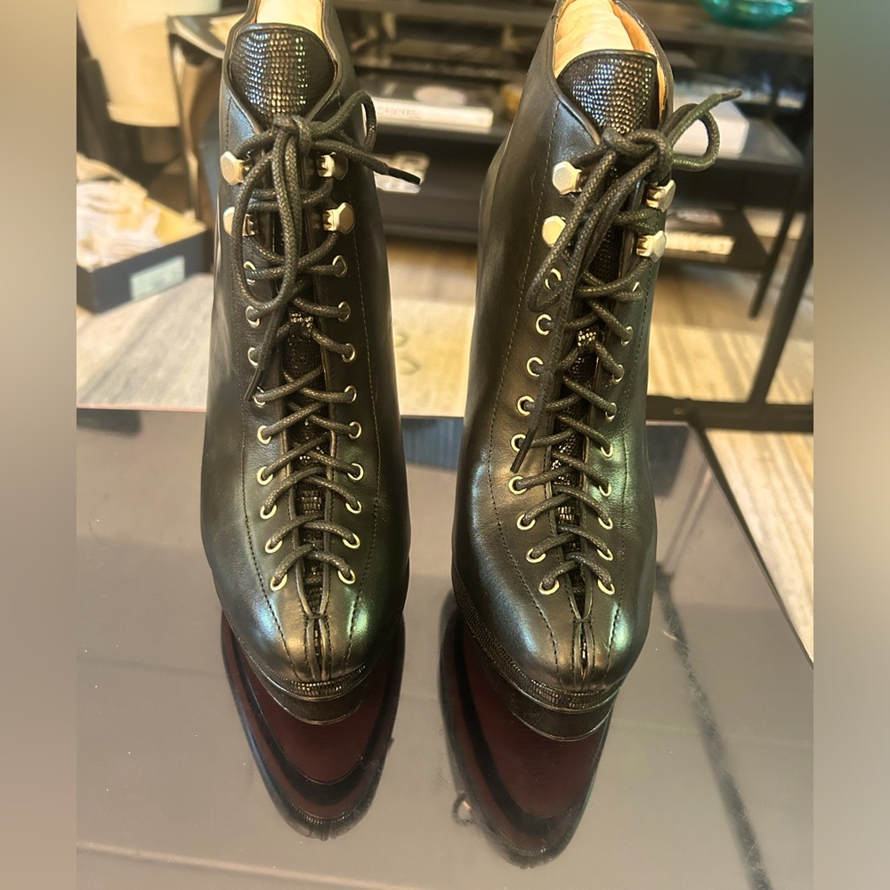Black Ann Taylor Lace-up Platform Booties